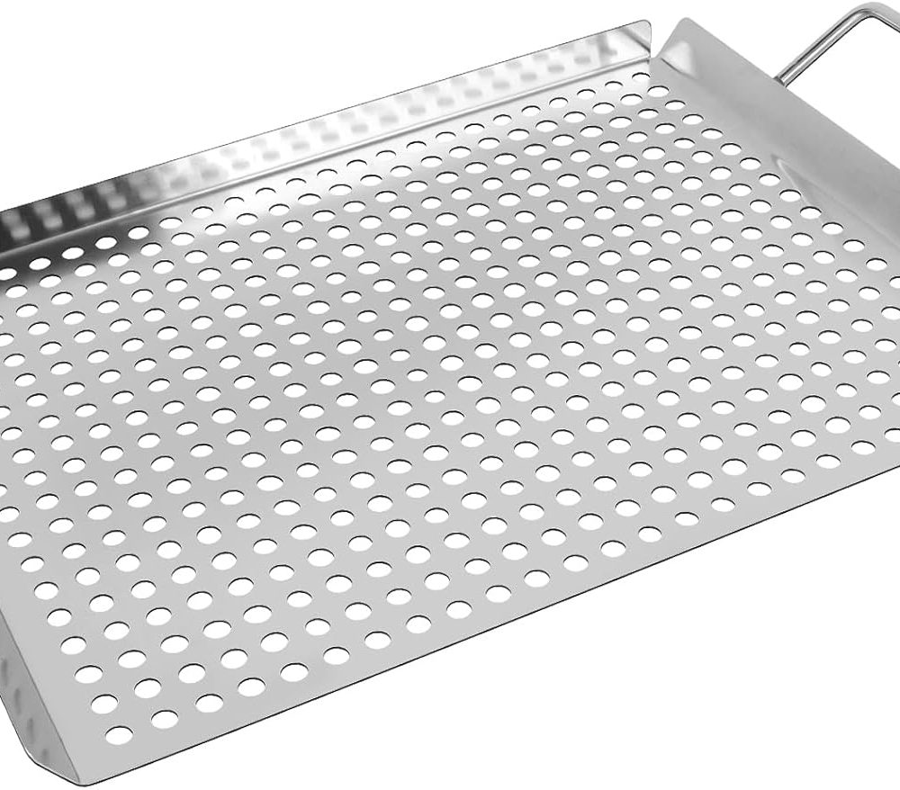 11 x 14 Inch Nonstick Grill Tray with Handles,Perforated Stainless Steel Grill Pans for Outdoor Grill,Heavy Duty Grilling Accessories for Charcoal/Gas Grills,Easy to Use and Clean