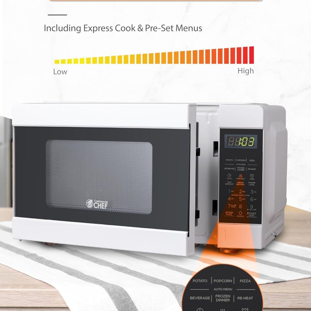 Commercial CHEF CHM990W 900 Watt Counter Top Microwave Oven, 0.9 Cubic Feet, White Cabinet - Image 3
