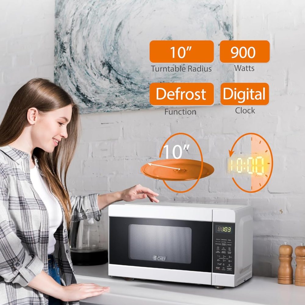 Commercial CHEF CHM990W 900 Watt Counter Top Microwave Oven, 0.9 Cubic Feet, White Cabinet - Image 4