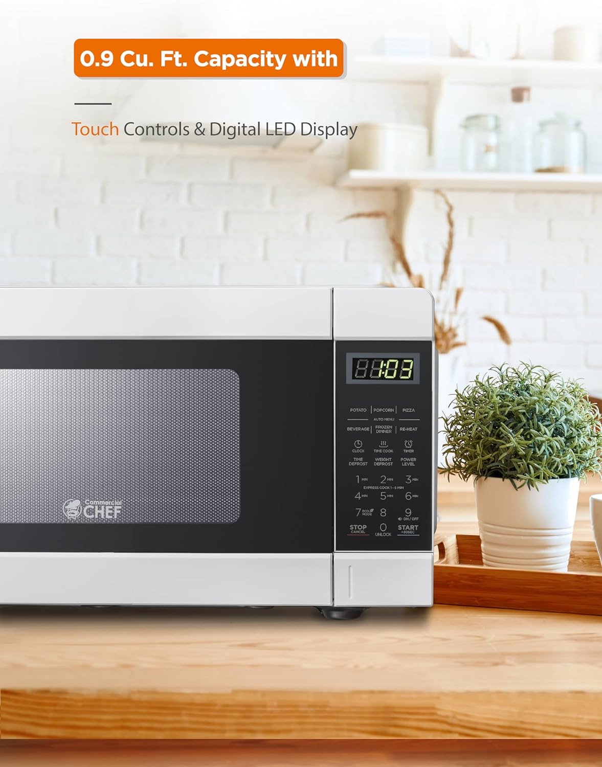Commercial CHEF CHM990W 900 Watt Counter Top Microwave Oven, 0.9 Cubic Feet, White Cabinet - Image 6