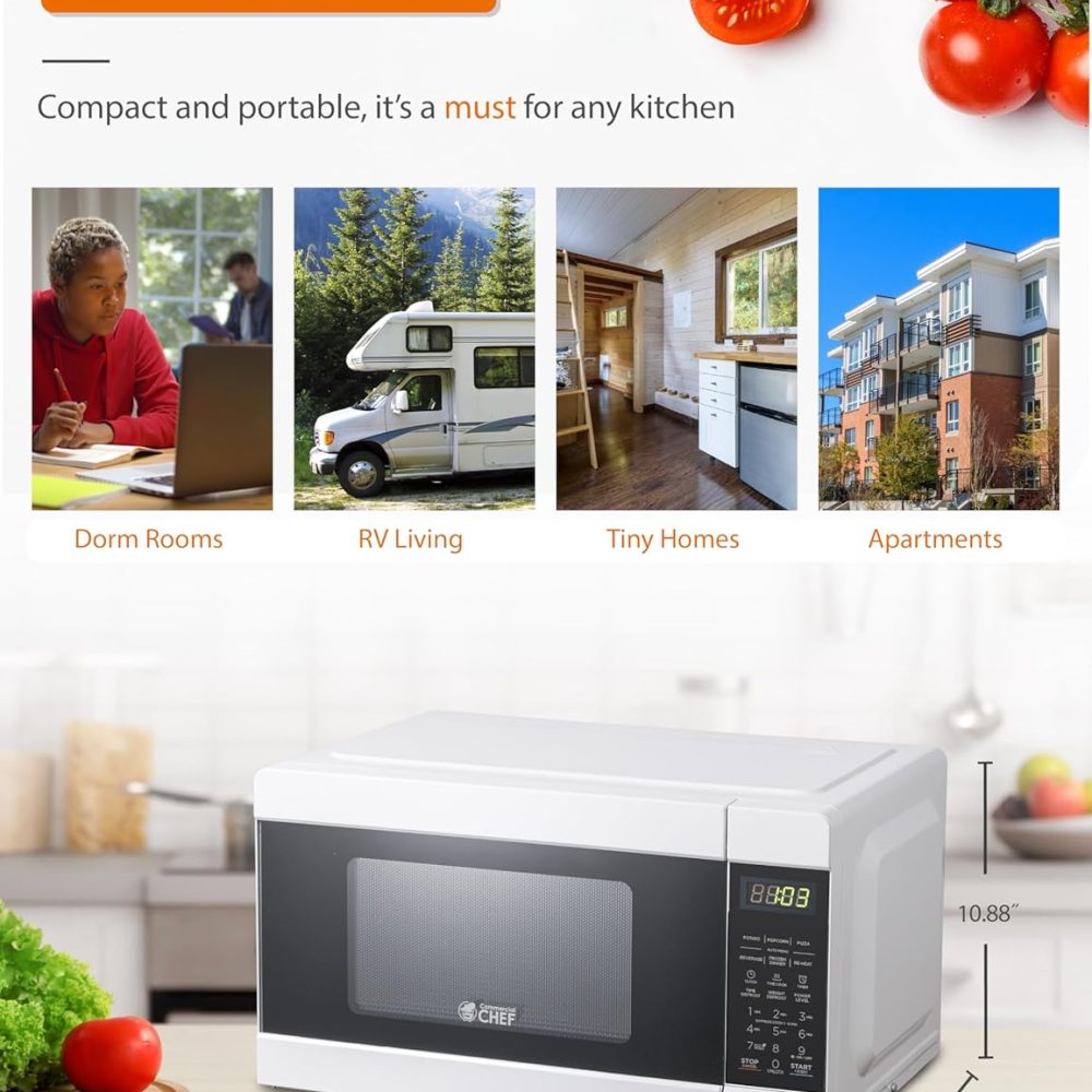 Commercial CHEF CHM990W 900 Watt Counter Top Microwave Oven, 0.9 Cubic Feet, White Cabinet - Image 7