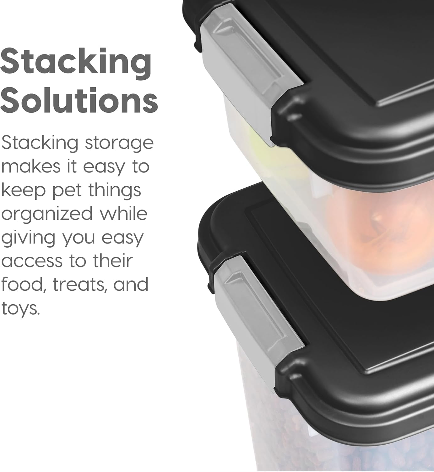 IRIS USA Dog Food Storage Container, 30 lbs & 11 lbs Combo, Cat Food Storage Container, Dog Treat Container, Airtight, Stackable, 2-Cup Scoop, Wheels, Easy Mobility, Black - Image 8