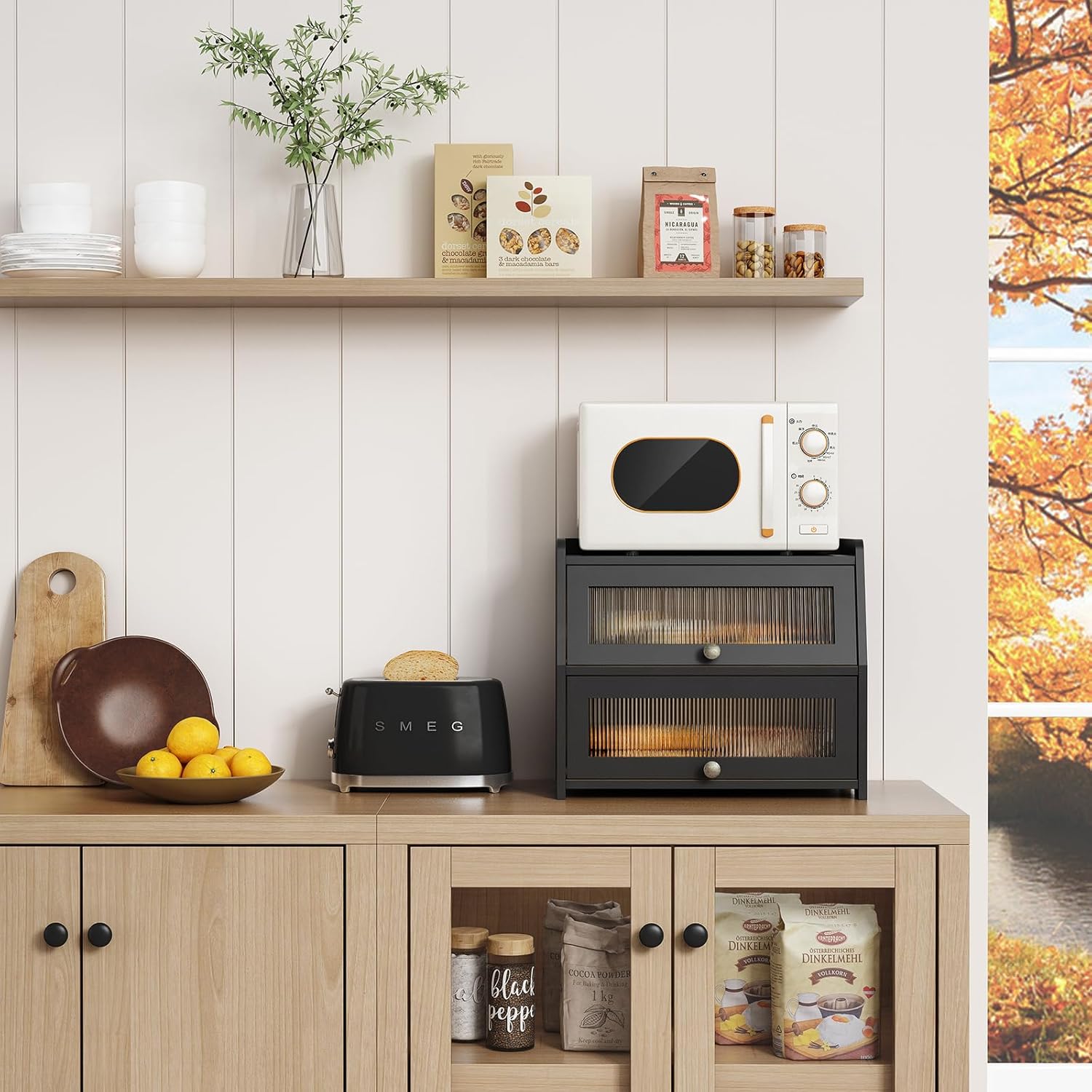 Large Bread Box for Kitchen Countertop, Black Bread Storage Container for Homemade Bread, Double Layer Farmhouse Breadbox Organizer for Kitchen Counter Cabinet, Pantry, Cupboard (Black) - Image 2