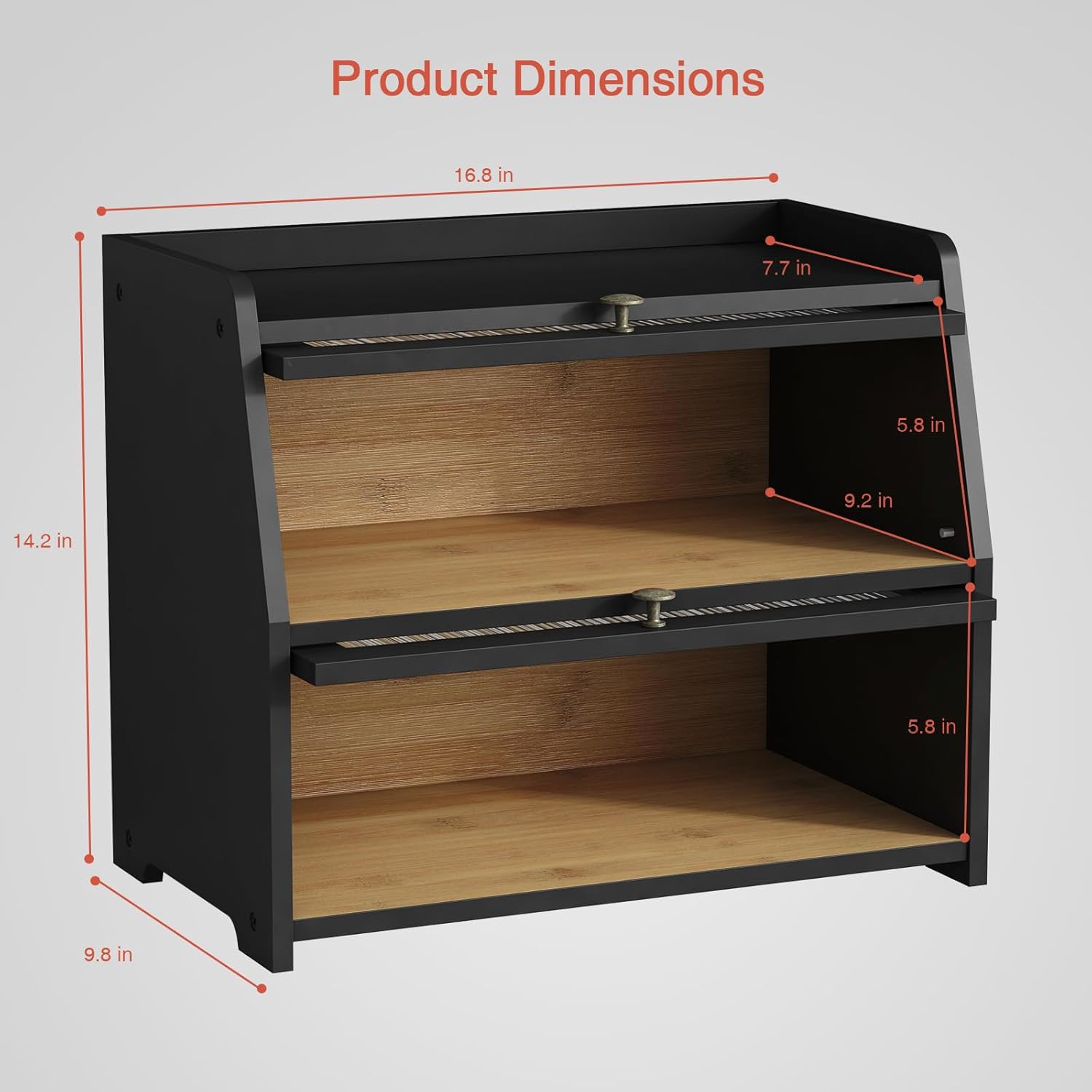 Large Bread Box for Kitchen Countertop, Black Bread Storage Container for Homemade Bread, Double Layer Farmhouse Breadbox Organizer for Kitchen Counter Cabinet, Pantry, Cupboard (Black) - Image 6