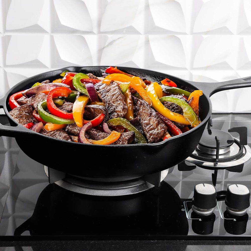 Utopia Kitchen Cast Iron Frying Pan 12 Inch, Cast Iron Chefs Pan, Pre Seasoned Skillet, Safe Grill Cookware for Indoor & Outdoor Use, Black - Image 3